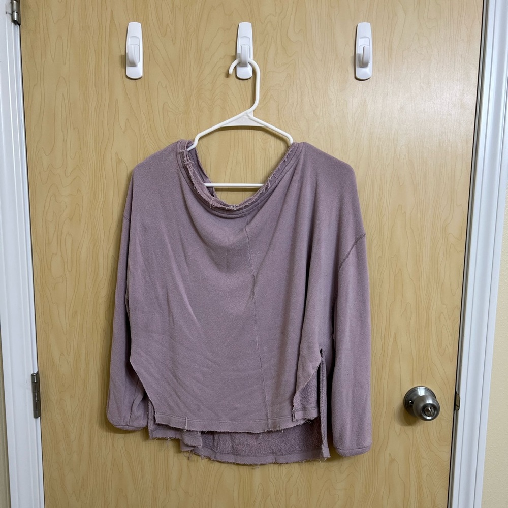 Free people off the shoulder lilac colored sweater. Lightly worn